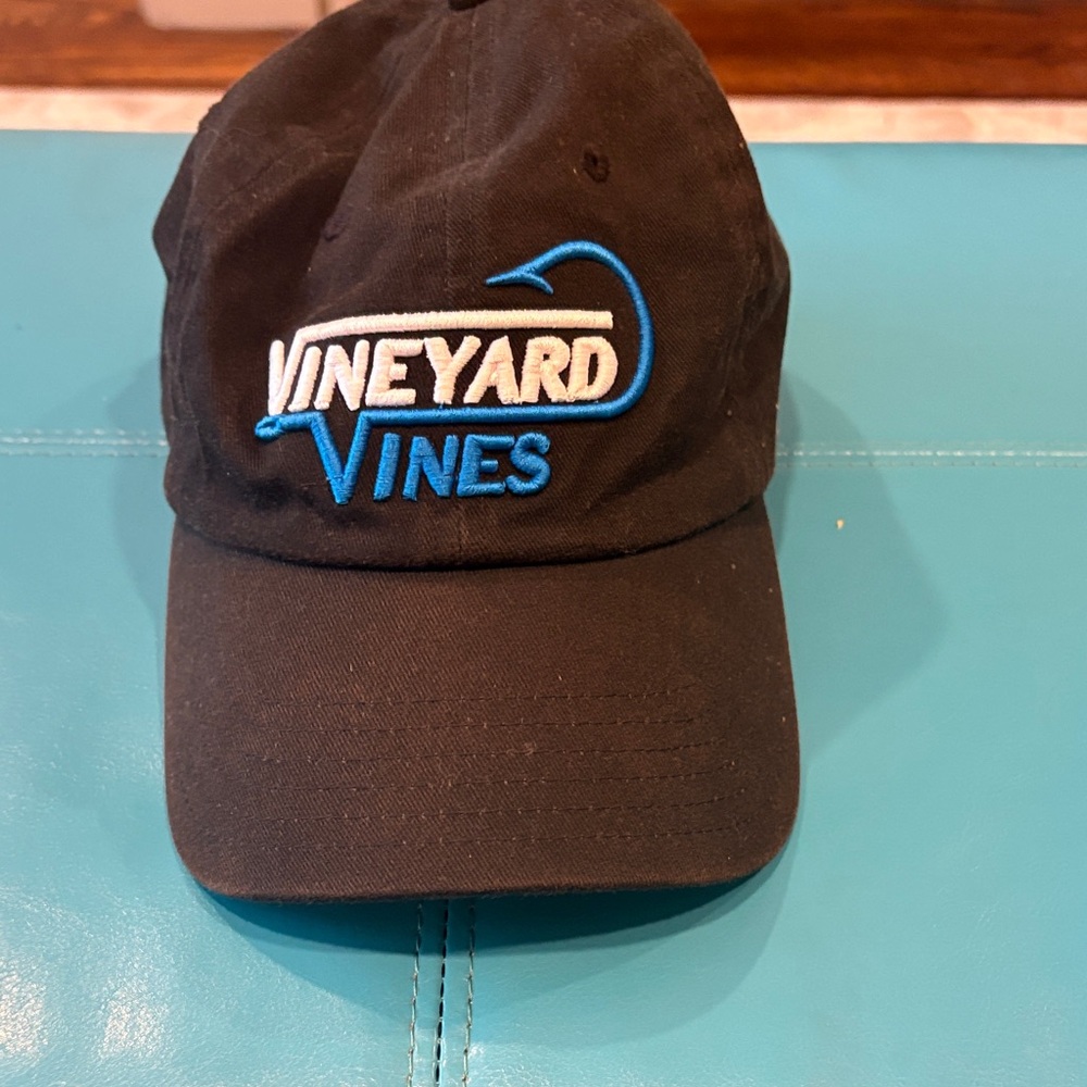 Vineyard Vines Black Baseball Cap with Blue & White Logo